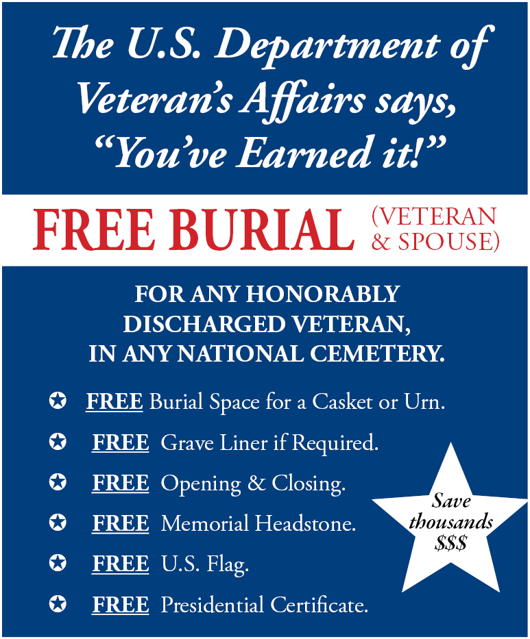 Free burial for Honorably Discharged Veterans & Spouse